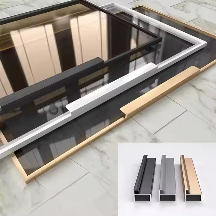 Glass Door with Vertical Embedded Handle Aluminum Profile Matt Black Brushed Gold for Wardrobe Cabinet Kitchen Luxury and Simple